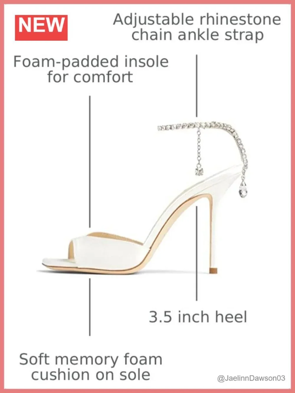 Women's Satin Heeled Sandals with Crystal Chain Ankle Strap Stiletto Square